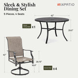MIXPATIO 5 Pieces Patio Dining Set, Outdoor Table and Chairs, 4 x Textilene Swivel Dining Chairs and 42" Round Black Table, with 1.57" Umbrella Hole, for Cozy Garden Settings, Grayish Brown MIXPATIO