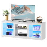 WLIVE LED TV Stand for 65-Inch TV, 58-Inch Entertainment Center with Adjustable Glass Shelves, Modern Media Console for Living Room & Bedroom, White WLIVE