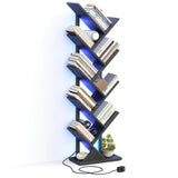 JARHETUN 9 Tier Tree Bookshelf with LED Light, Floor Standing Bookcase, Narrow Bookshelves for Books/CDs/Magazine, Wood Storage Rack for Bedroom, Home Office, Living Room, Black JARHETUN