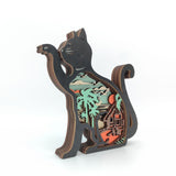 Drawelry 3D Wooden Carving Animals Lamp - Creative Fox Squirrel Wood Carved LED Night Light Garden Yard Wooden Animals Sculpture Ornaments Desktop Home Decor Birthday Gifts for Family Friend (Cat) Drawelry