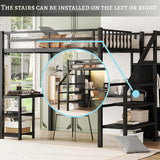 Duxelifin Full Size Loft Bed Heavy-Duty Metal Loft Beds with Desk & LED Lights, High Lofted Bed with Stairs and Charging Station, Gaming Loft Tall Bed for Boys Girls and Teens (Black) Duxelifin