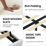 REVOMINCA Full Bed Frame with Headboard, Faux Leather Upholstered Platform Bed Frame, White Bed Frame Full Size, Wooden Slat Support, No Box Spring Needed, White REVOMINCA