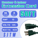 GREATIDE Indoor Outdoor Extension Cord 50 FT, 16/3 SJTW Weatherproof Green Electrical Cords, 13 AMP Heavy Duty 3 Prong Power Cable Great for Garden, Landscaping & Holiday Decorations GREATIDE