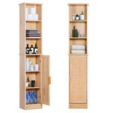 FUQARHY 65'' Tall Bathroom Storage Cabinet Organizer Wood Slim Floor Freestanding Cabinet Linen Tower with Door & 6 Shelves, w/Adjustable Shelves for Home, Bathroom, Kitchen (Natural) FUQARHY