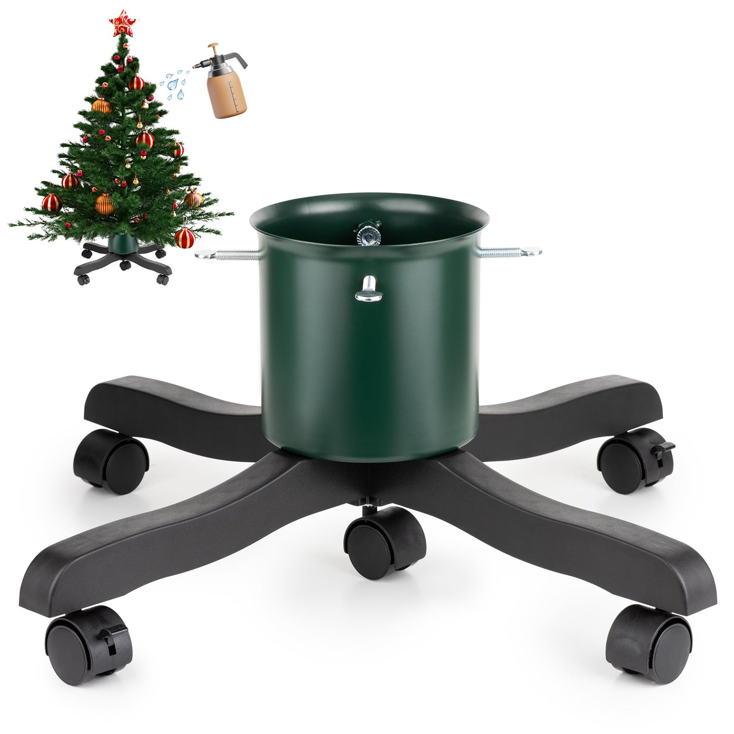 Live Christmas Tree Stand : Real Christmas Tree Stand Base With Wheels Movable Adjustable up to 6.5ft Hold 0.53gal Water Reservoir Goodjob Green