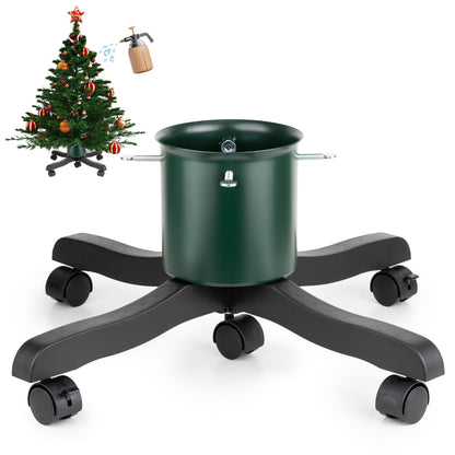 Live Christmas Tree Stand : Real Christmas Tree Stand Base With Wheels Movable Adjustable up to 6.5ft Hold 0.53gal Water Reservoir Goodjob Green