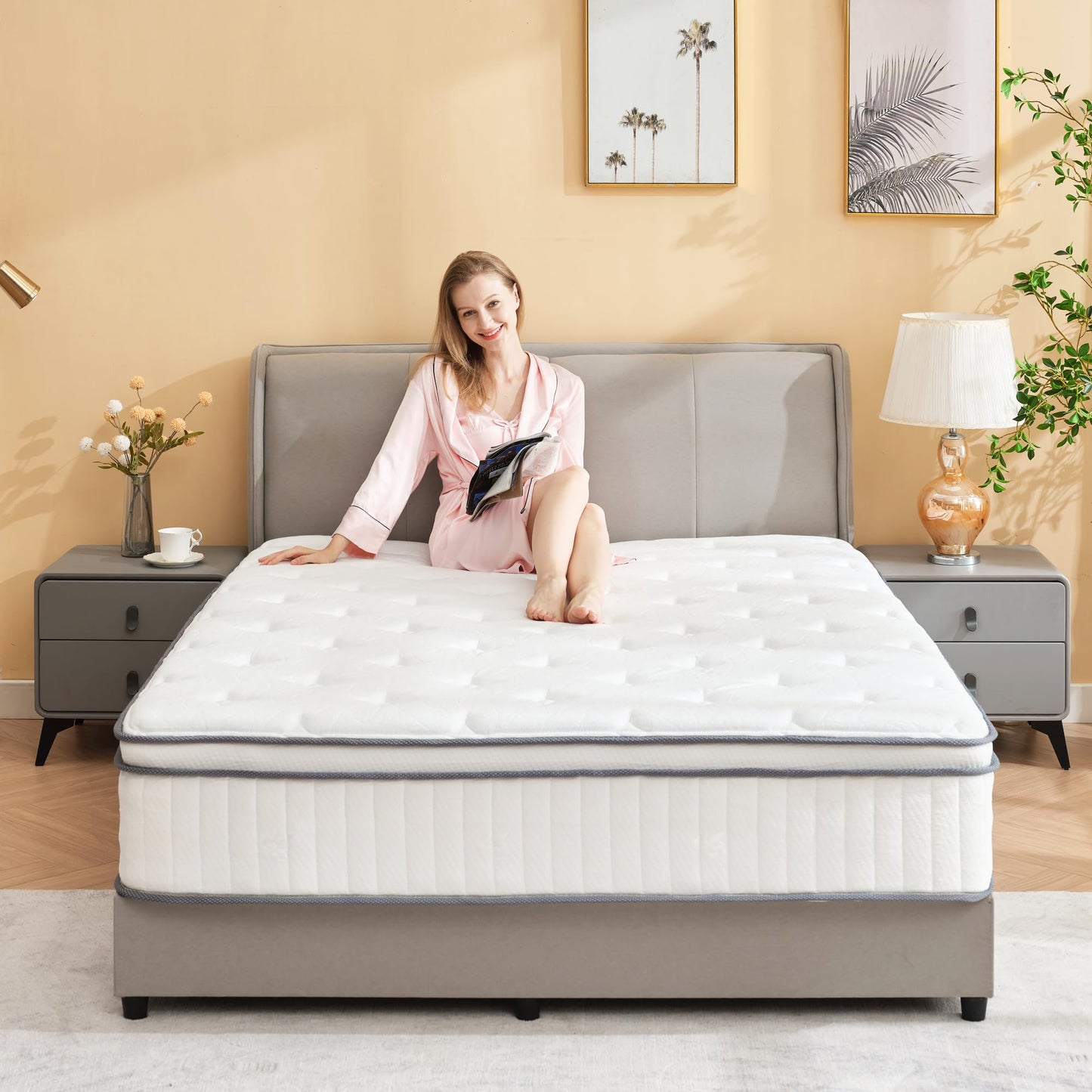 mikibama Twin Mattress, 12 Inch Hybrid Twin Size Mattress in a Box, Single Bed Mattress with Memory Foam and Pocket Spring,Tight Top Medium Firm Feel, 39"*75"*12"