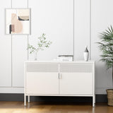 2 Door Storage Sideboard, Metal Storage Cabinet with 2 Adjustable Shelf,Multipurpose Metal Accent Cabinet for Office Home,Music Studio (White, 25''H) Washsemba