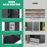Seizeen 6x4.4ft Outdoor Resin Shed with Floor, All-Weather Plastic Storage Shed with Lockable Doors, Window & Vents, Tool Sheds & Outdoor Storage Clearance for Garden Patio (Dark Gray) Seizeen