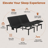 Yaheetech Split King Adjustable Bed Frame,w/Wireless Remote,Massage Function,Nightlight,4 Height-Adjustable Legs,Head & Foot Incline,4 USB Ports,Easy Assembly Yaheetech