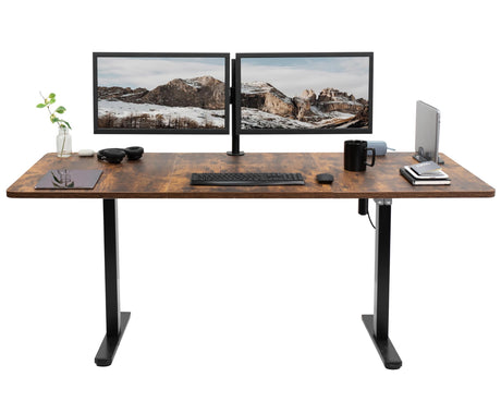 VIVO Electric Height Adjustable 71 x 30 inch Stand Up Desk, Active Workstation with Rustic Vintage Brown Table Top, Black Frame, 2 Button Controller, DESK-KIT-0B7N VIVO