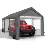 COVERONICS 12x20 FT Heavy Duty Carport Tent - Portable Outdoor Car Canopy with Roll-up Side Doors & Windows, Portable Garage with 4 Sandbags for Car, Truck and Outdoor Event, Gray COVERONICS