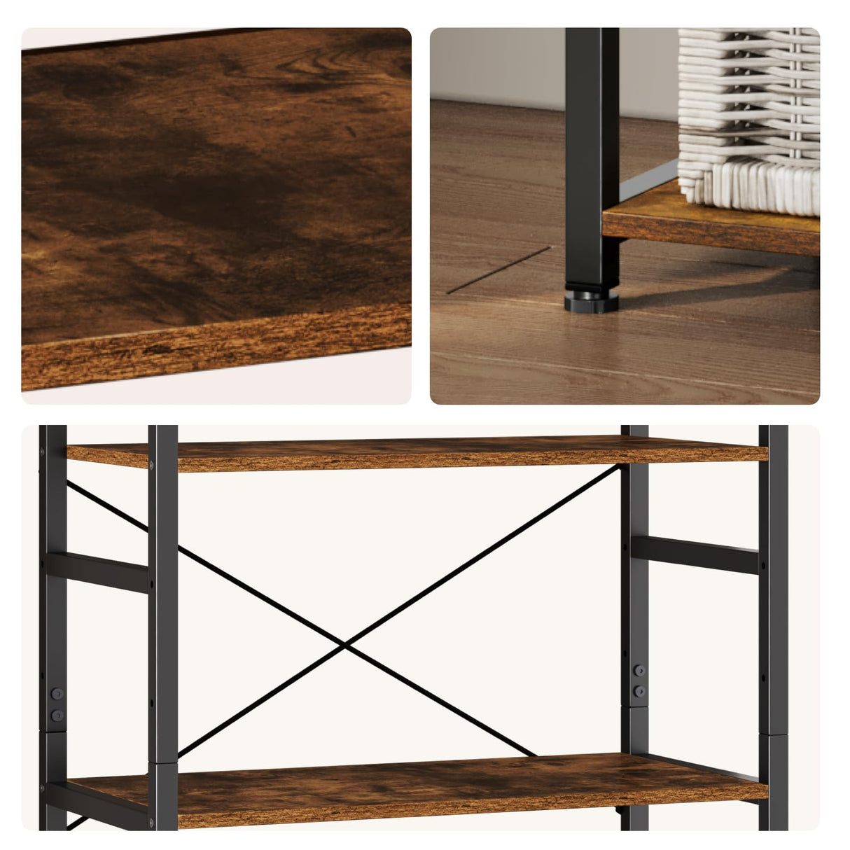 NEFROM Book Shelf, Adjustable 4-Tier Tall Bookshelf, Wooden Bookcase Shelves for Bedroom, Living Room, Display Shelf for Home, Office, Kitchen, Standing Shelving Unit Storage Organizer BC-BR-4 NEFROM