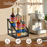 YQBRAO Coffee Syrup Rack Organizer,Liquor Bottle Display Shelf,2-Tier 4 Bottle Stand for Coffee Bar, Kitchen Station, Liquor, Wine, Dressing,Rustic Brown YQBRAO