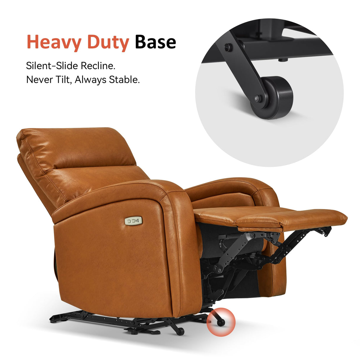 MCombo Zero Wall Recliner Chair, Power Wall Hugger Recliner with USB & Type-C Dual Charge Ports, for Small Space, Living Room, RV PR644 (Cognac Brown) MCombo