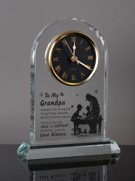 WINTAIM Grandpa Glass Clock Gift from Granddaughter or Grandson - Unique Grandfather Clock Gift Ideas for Great Grandpa Birthday, Christmas, Thanksgiving WinTaim