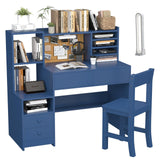 RUPOLX Blue Kids Desk and Chair Set for 5-12 Year Old,Kids Study Desk with 3-Color Lights,Childrens Computer with 4 Drawers, Kids Study Table with Storage Shelf -D-40 RUPOLX