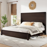 LUXOAK King Size Wood Platform Bed, Rustic Bed Frame with 51.2" Tall Slatted Headboard, Wooden Slats & Metal Support, No Box Spring Needed/Noise Free, Easy Assembly, Espresso LUXOAK