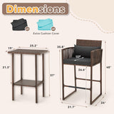 AVAWING 3PCS Patio Wicker Bar Set, Outdoor Bistro Rattan Barstool Furniture, Height Counter Table and Chairs for Backyard, Poolside, Balcony, Steel Frame w/Extra Cushion Covers Gray/Blue AVAWING