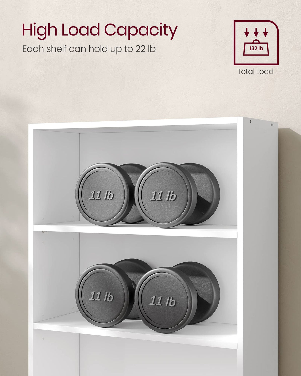 VASAGLE Bookshelf, 23.6 Inches Wide, 5-Tier Open Bookcase with Adjustable Storage Shelves, Floor Standing Unit, Cloud White ULBC165T14 VASAGLE