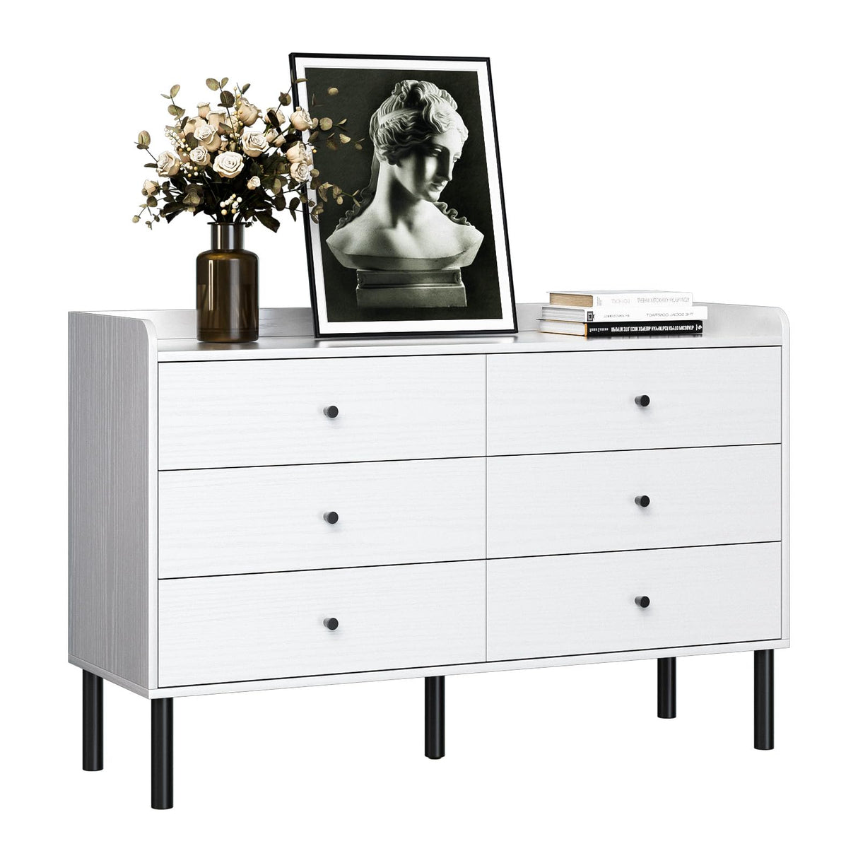 LYNSOM White Dresser for Bedroom, 6 Drawer Dresser with Wide Drawer and Metal Handles, Modern Dressers & Chests of Drawers for Hallway Entryway LYNSOM