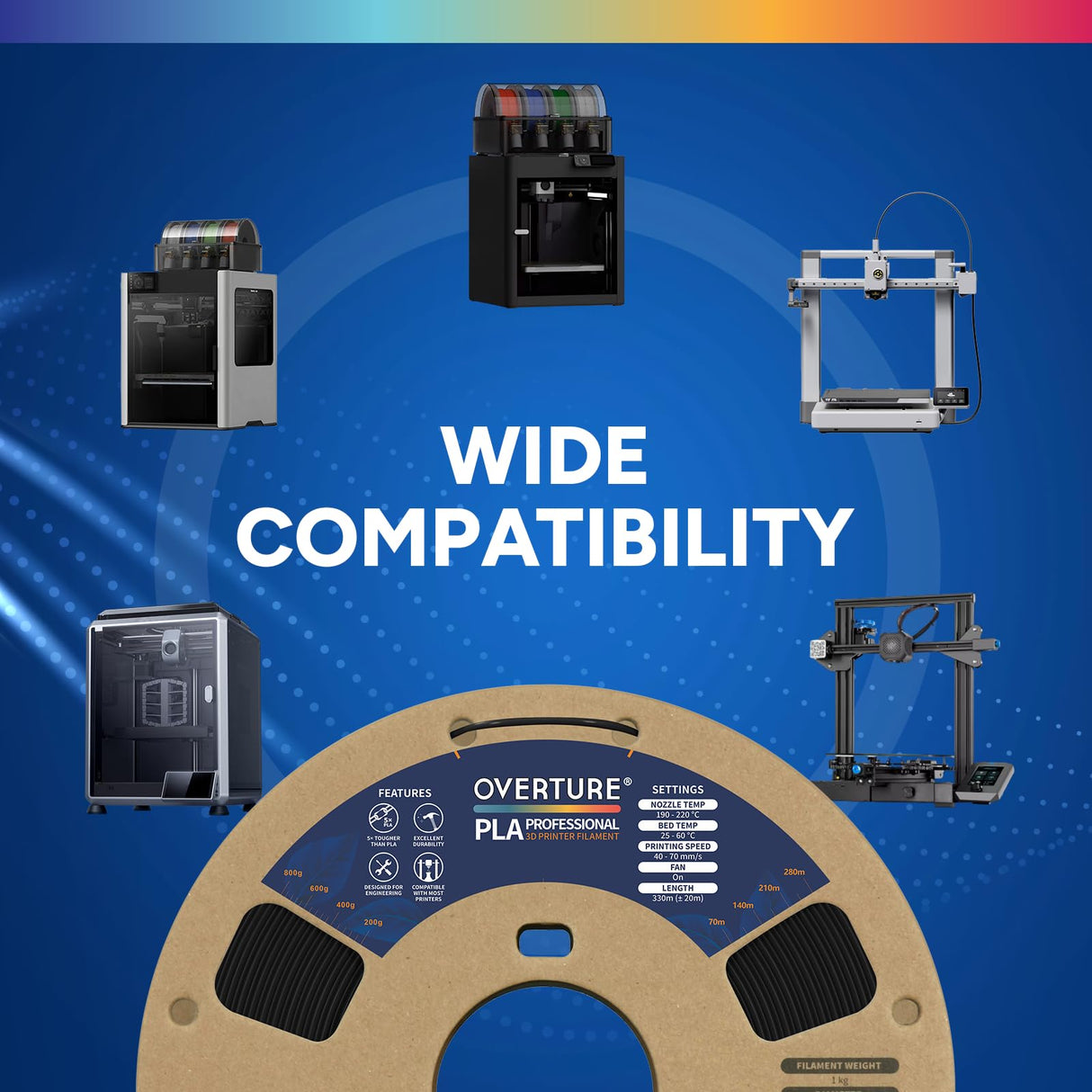 OVERTURE PLA Plus (PLA+) Filament 1.75mm, Stronger & More Durable, Professional Toughness 3D Printer Filament 1kg (2.2lbs), High Precision +/- 0.02mm, Tangle-Free (Black) OVERTURE