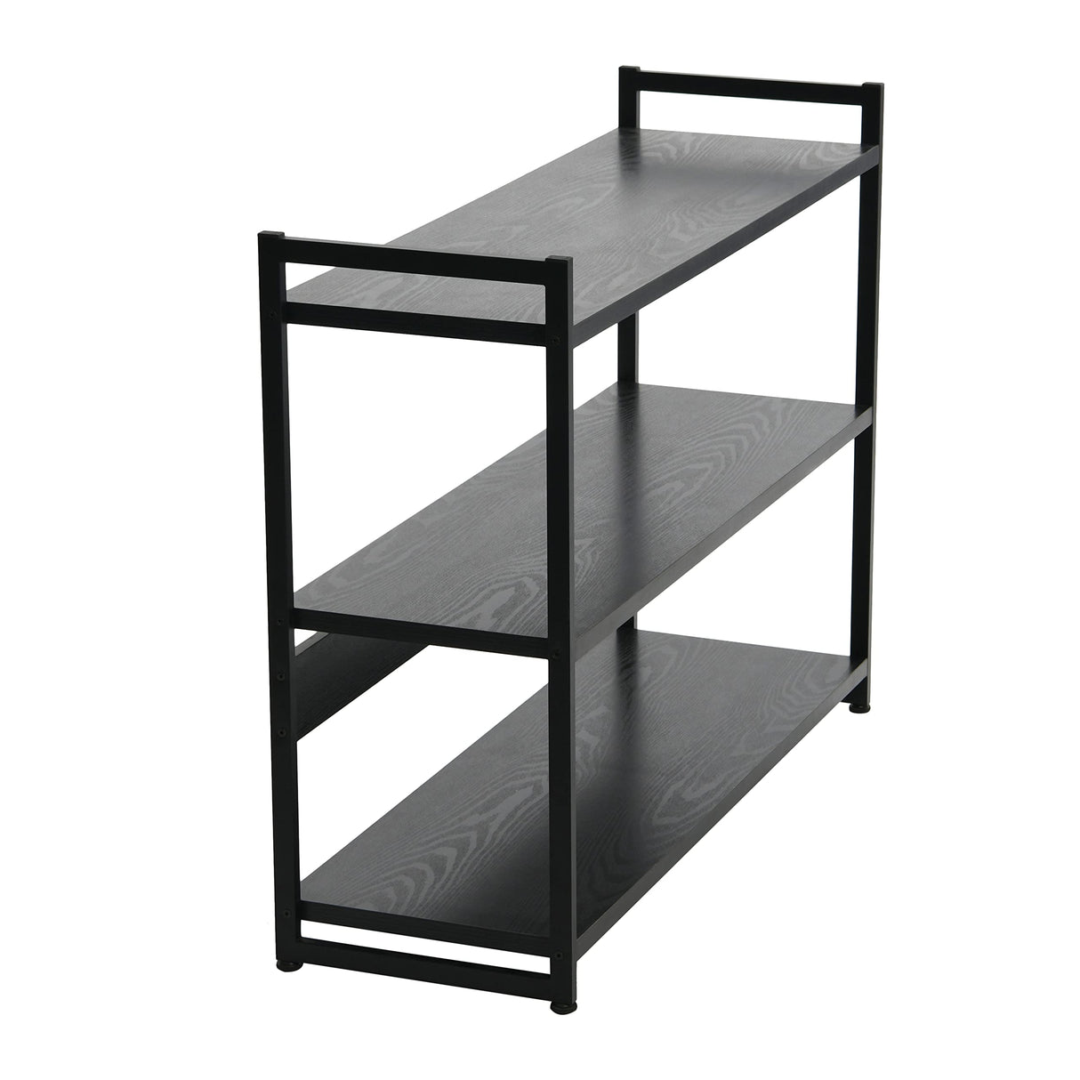 Household Essentials 3 Tier Wide Book Shelf, Medium, Black Oak Finish Household Essentials