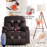 Bonzy Home Swivel Rocker Recliner with Heating and Massage, 40" Manual Rocker Recliner Chair, PU Leather Single Sofa with 2 Cup Holders for Living Room Bedroom, Brown Bonzy Home