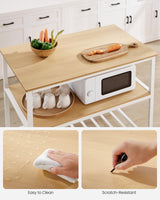 VASAGLE 39.4-Inch Kitchen Island with 3 Shelves, Large Worktop, and Stable Steel Structure in Oak and White VASAGLE