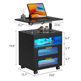 HNEBC Nightstand with Wireless Charging Station, LED Nightstand Has Adjustable Rotary Workstation,Smart Night Stand with 2 Drawers,Modern Bedside Table for Bedroom, Sensor Light/Wheel (Black) HNEBC