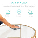 Best Choice Products 36in Modern Round Tempered Glass Accent Side Coffee Table for Living Room, Dining Room, Tea, Home Décor w/Satin Trim, Metal Frame, Non-Marring Foot Caps - Bronze Gold Best Choice Products