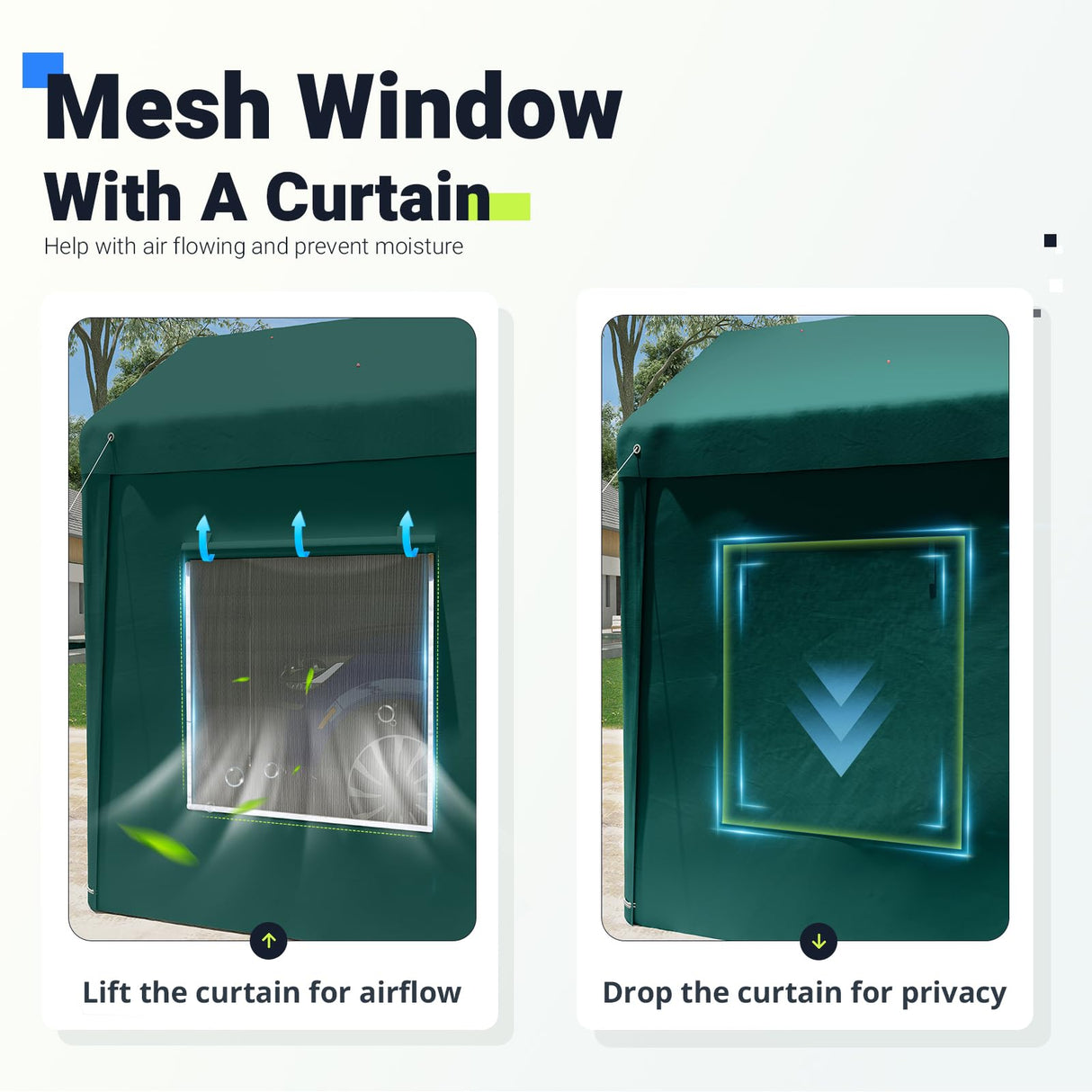 Quictent 10x20 ft Carports with Roll-up Ventilated Windows,Anti-Snow Car Port Heavy Duty Car Canopy RV Carport Canopy Portable Garage Shelter Boat Shelter with 4 Reinforced Steel Cables-Green Quictent