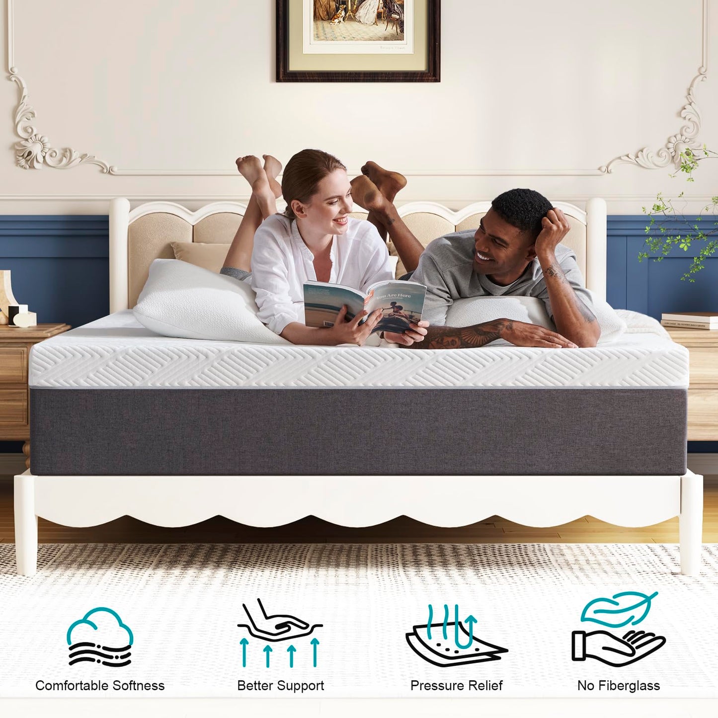 Twolike King Mattress 14 inch No Fiberglass Gel Memory Foam King Size Mattress in a Box of Foams and Fabric for Cooling Pressure Relief Sleep, 80" X 76" X 14", Medium, Firm