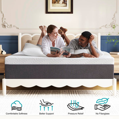 Twolike King Mattress 14 inch No Fiberglass Gel Memory Foam King Size Mattress in a Box of Foams and Fabric for Cooling Pressure Relief Sleep, 80" X 76" X 14", Medium, Firm