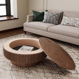Round Coffee Table with Storage, Modern Wooden Coffee Table with Solid Wood Veneered, Circle Center Table Accent Tea Table for Living Room Apartment Small Space (31.5''L × 31.5''W × 14''H, Walnut) FGXJY