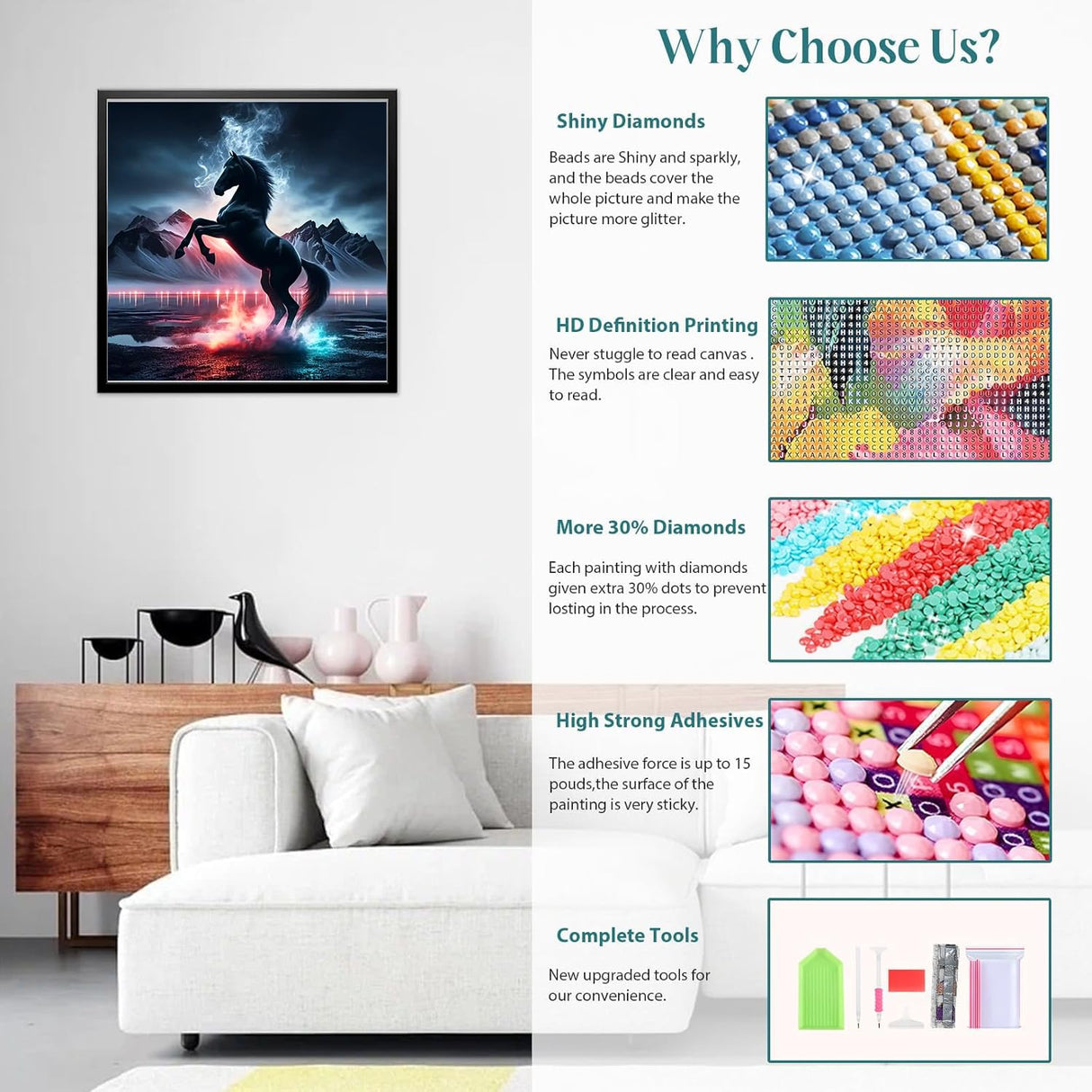 Lophomie Diamond Art Kits for Adults, 5D DIY Horse Diamond Painting Kits for Adults Beginners, Diamond Dots Kits Gem Arts Crafts for Home Wall Decor 14x14 Inch Lophomie