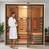 Full Spectrum Infrared Sauna for 4 Person, Indoor Canadian Hemlock Wood Home Spa Saunas with Upgraded WiFi Control, Low EMF, Speaker, Oxygen bar, Reading & 7-Color Starry Light, 2700W, 220V Smartmak