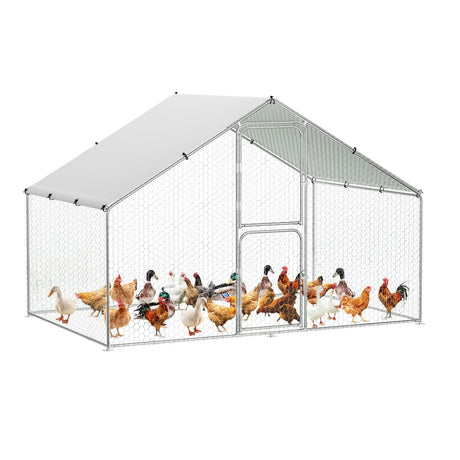 Large Metal Chicken Coop, Walk-in Poultry Cage, Chicken Run Pen House with Waterproof & Anti-Ultraviolet Cover Chicken Coop Run with Double Lockable Doors for Outdoor and Backyard 9.8 x 6.5X 6.6ft PeakPursuit