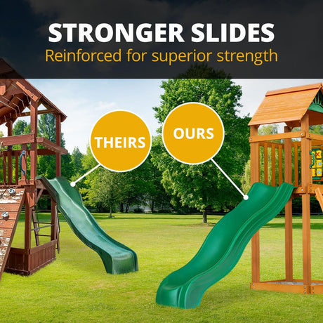 Gorilla Playsets 01-1077 Avalon Treehouse Wooden Swing Set with Oversized Green Vinyl Canopy Roof, Climbing Wall, Ladder, Swings and Slide Gorilla Playsets