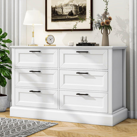 biukpci White 6 Drawer Dresser for Bedroom, Modern Chest of Drawers with Deep Drawers, Wood Double Dresser for Storage Clothes biukpci
