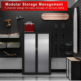 Ginchain 4'H x 8'W Slatwall Panel Garage Wall Organizer with 14 Hooks, Heavy Duty Interlocking Slat Wall Paneling Sheets, Garage Slatwall for Tool Organization Mounted Storage Systems Black Ginchain