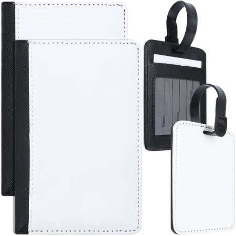 4 Pieces Sublimation Passport Cover Holder and Luggage Tag Gift Set PU Leather Blank Heat Transfer Travel Passport Book Holder Wallet Cover with Travel ID Tag for Business Cards Travel Luggage Haomian