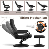 Giantex Recliner Chair with Ottoman, 360° Swivel Faux Leather Reclining Chair w/Adjustable Backrest, Footrest, Sturdy Metal Base, Upholstered Armchair for Living Room Bedroom Study, Office, Black Giantex