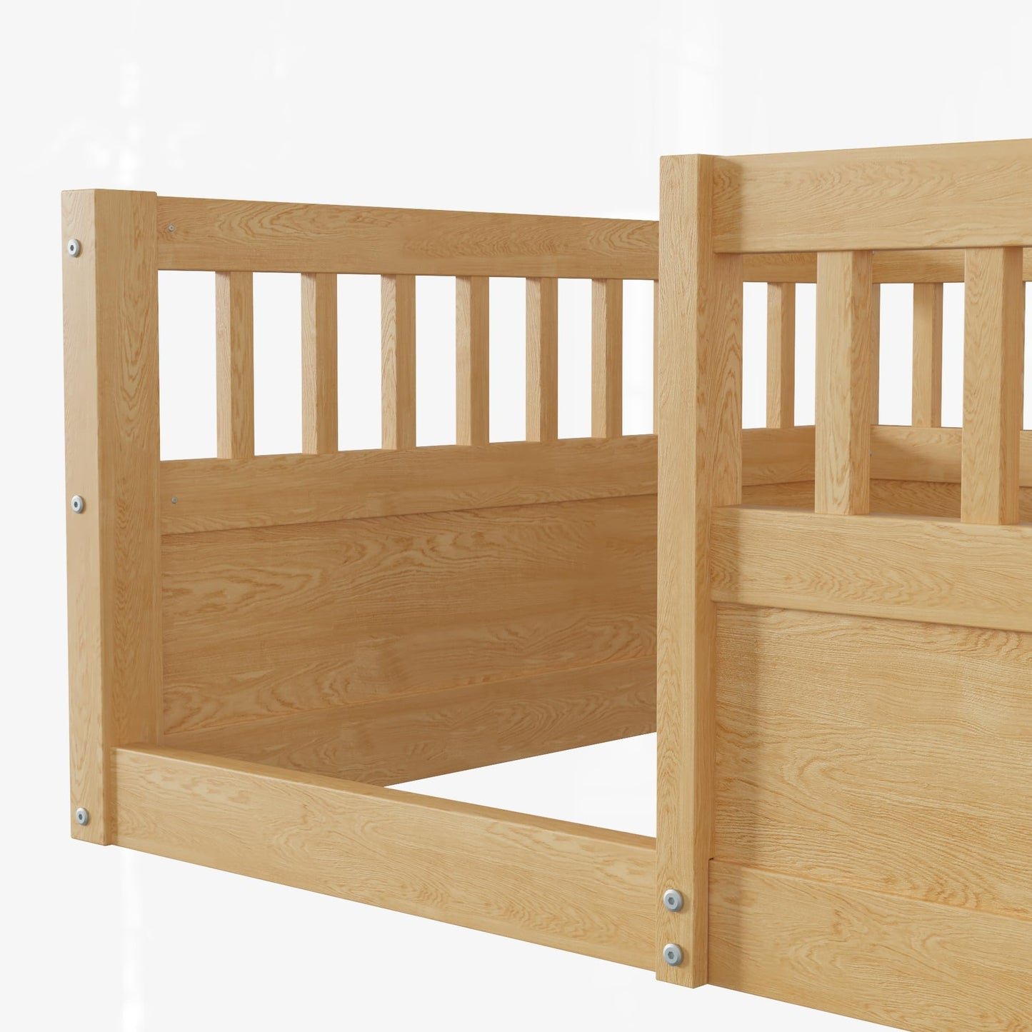 Mirightone Twin Size Montessori Floor Bed with High Fence Railings – Natural Wood Playhouse Design for Kids - WoodArtSupply