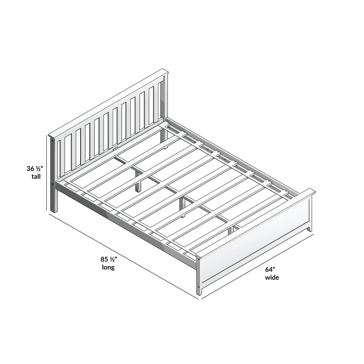 Max & Lily Queen Bed Frame with Slatted Headboard, Solid Wood Platform Bed for Kids, No Box Spring Needed, Easy Assembly, White Max & Lily