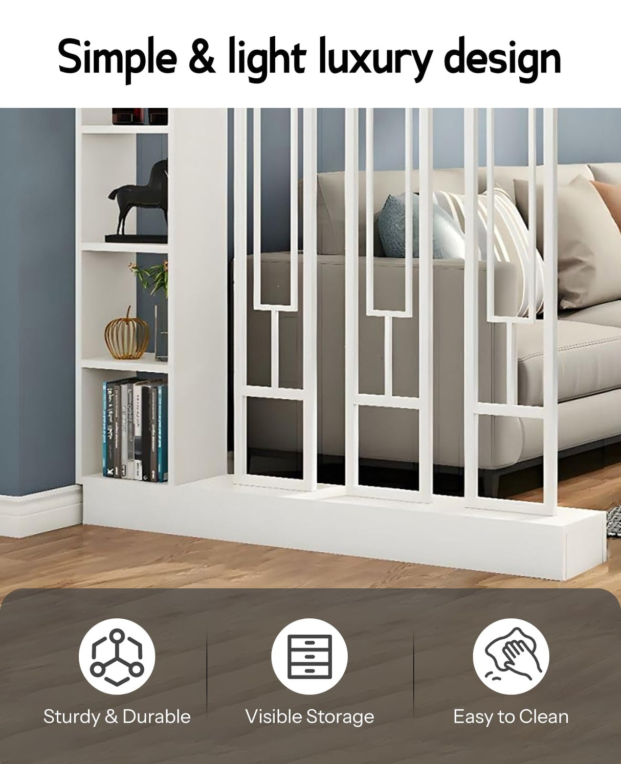 Kavie Wall Room Divider Bookshelf, Modern Wood Bookcase with Translucent Screens Storage Cabinet for Stylish Home Office Decor Display (White,31.5" L x 9.5" W x 79.5" H) Kavie