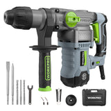 WORKPRO Premium 1-1/4 Inch SDS-Plus Rotary Hammer Drill, 12.5AMP, Heavy Duty Corded Version for Concrete Demolition Chipping Rotomartillo, 5 SDS-Plus Bits WORKPRO