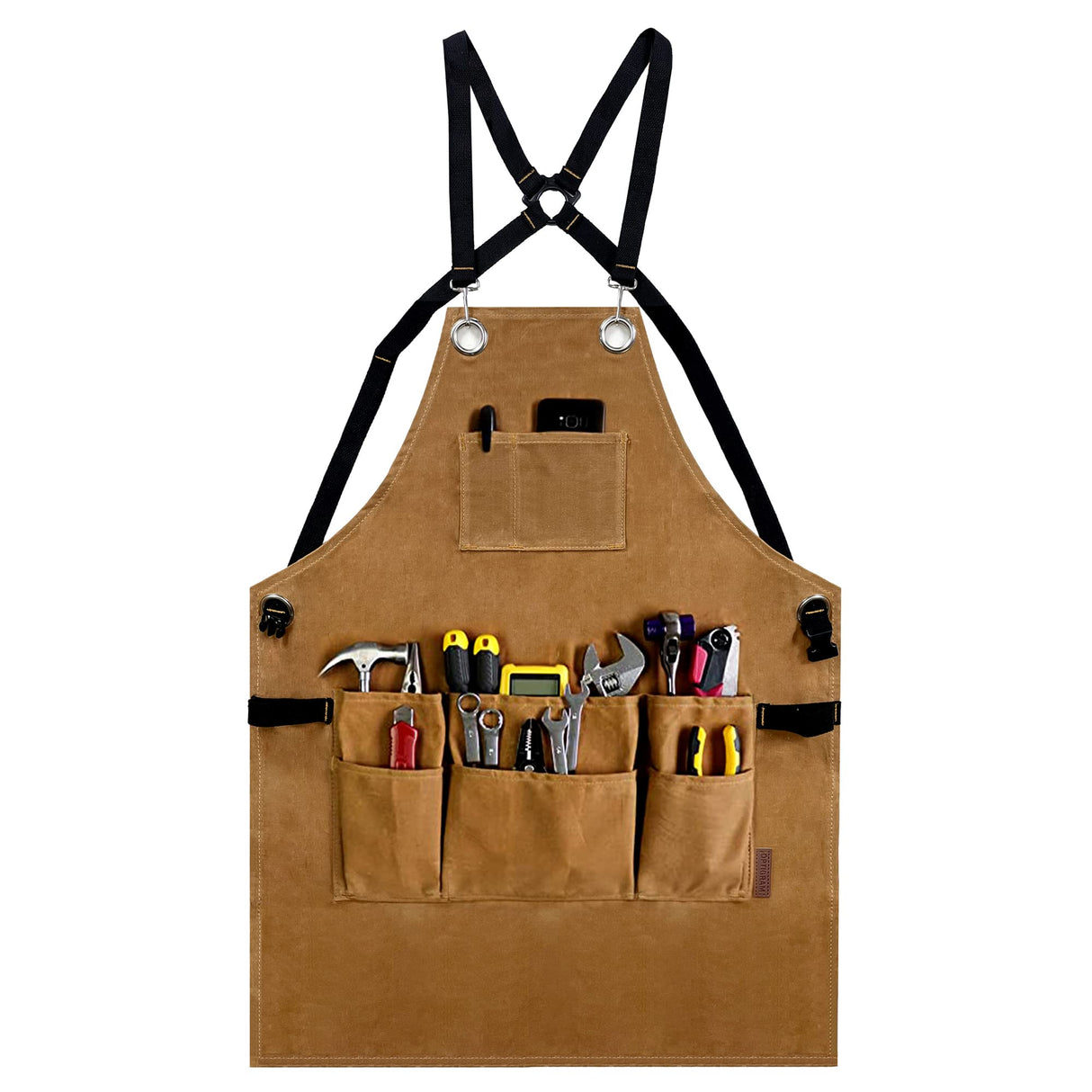 OPTIGRAM Waxed Canvas Durable Tool Apron, Heavy Duty Work Apron with 10 Pockets for Accessaries, Woodworking Work Shop Apron for Safty Protection (Khaki) OPTIGRAM