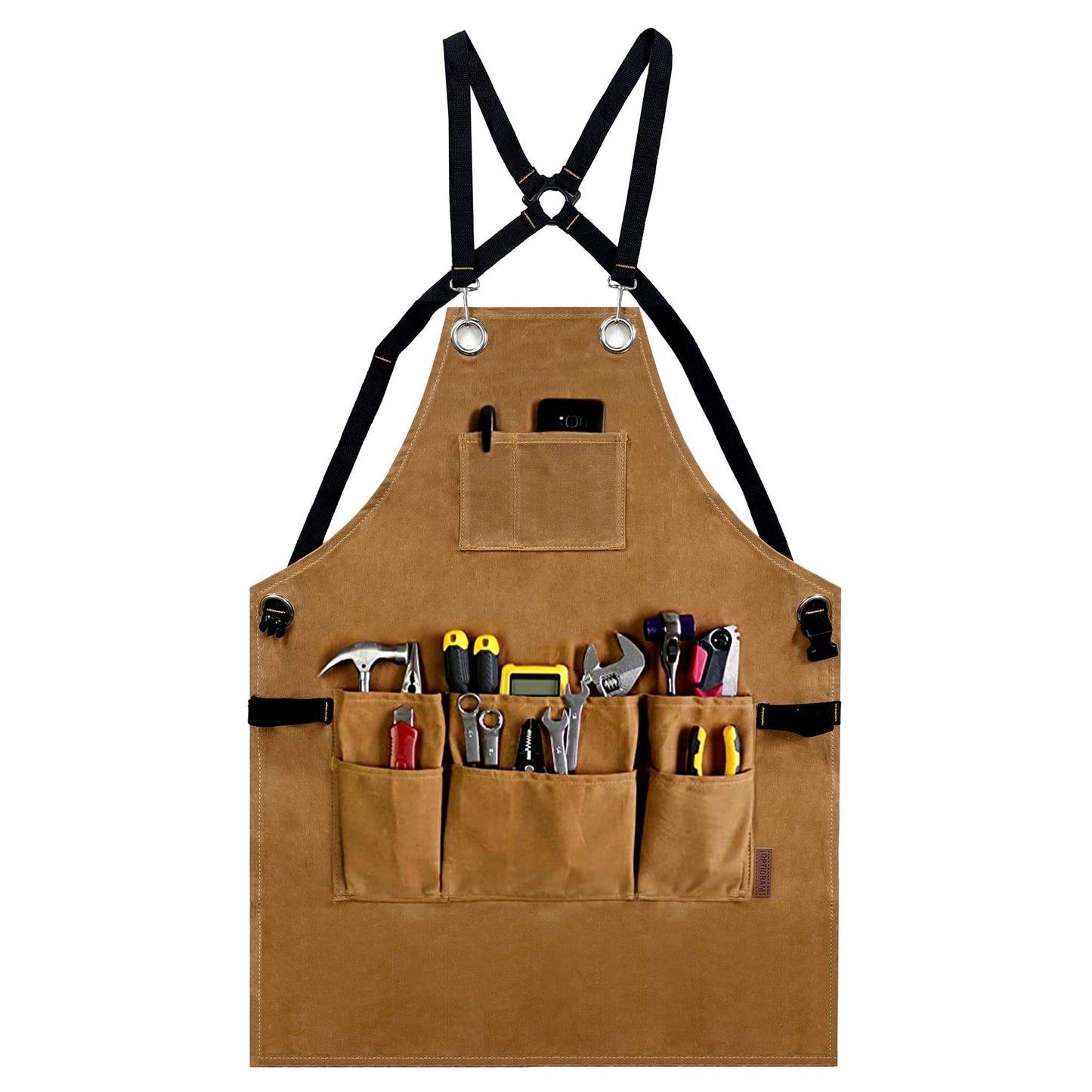 OPTIGRAM Waxed Canvas Durable Tool Apron, Heavy Duty Work Apron with 10 Pockets for Accessaries, Woodworking Work Shop Apron for Safty Protection (Khaki) - WoodArtSupply