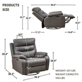ROYALSON Dual OKIN Motor Power Recliner Chairs Swivel Rocker Recliner with One-Key Reset Button for Elderly Nursery Infinite Position, Power Headrest and USB Port,Faux Leather (Grey) ROYALSON